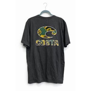 Costa Mens Large T Shirt Gray Camo Logo Back Graphic Short Sleeve